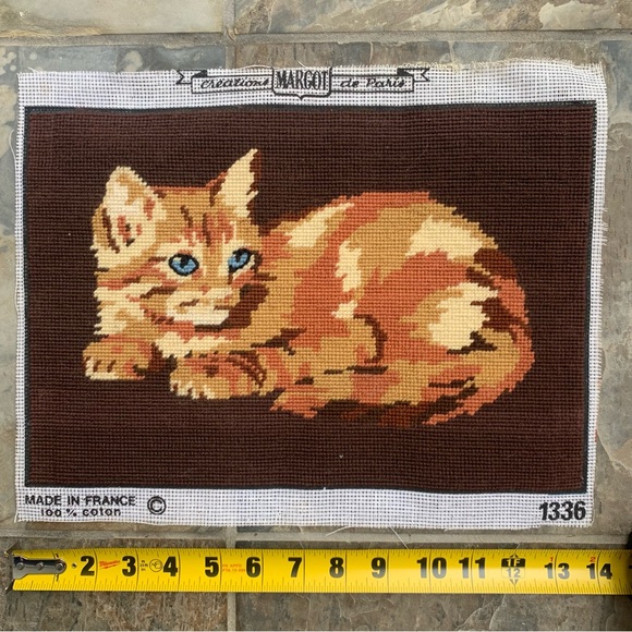 Vintage Margot creation de Paris French orange kitty cat needlework needlepoint - Picture 1 of 5